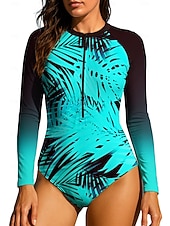 baratos Rash Guards de Uma Peça-Mulheres Segunda-pele para Mergulho Roupa de banho Roupas de Banho Esportivas Floral Tropical Zip Up UPF50+ Secagem Rápida Leve Manga Longa Camisa de Natação Surfe Praia Esportes Aquáticos Verão