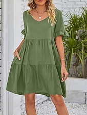 voordelige mini zwarte jurk-Dames Mini-jurk Casual jurk Katoenen jurk Zomerjurk Elegant Modieus Modern Buiten Vakantie Uitgaan Ruim Passend Effen Korte mouw V-hals Zwart Wit Leger Groen Bordeaux Zomer Lente