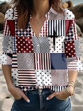 abordables Top jour de l’indépendance-Jour de l'Indépendance Américaine Femmes Chemise Boutons Imprimé Graphique Drapeau Américain Élégant ancien Tropical manche longue Col de chemise Hauts Réguliers Quotidien Travail Bleu Noir Blanche
