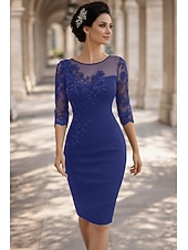 abordables Longitud del té-Funda Columna Hasta la Rodilla Corto Mini Vestido de Fiesta Vestido Cóctel Vestido Invitada Boda Vestido de Madrina Manga Larga Escote de ilusión Elegante Invitado a la boda El derby de Kentucky