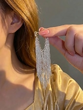 preiswerte Hochzeit ACC-Elegante, lange Quastenohrringe aus einer Legierung für Damen, funkelnder Statement-Ohrring für Hochzeiten, Abendveranstaltungen und festliche Anlässe.