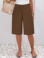 abordables Pantalones de chándal-Mujer Pantalones Capri Chinos Pantalones cortos de verano Moda Ropa de calle Casual Longitud de la rodilla Alta cintura Plano Bolsillo Cintura elástica Confortable Suave Cómodo Microelástico Exterior