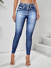 cheap Graphic Leggings-Women's Jeans Leggings Jeggings Vacation Streetwear Casual Full Length Medium Waist Plain Pocket Elastic Waistband Comfy Comfort High Elasticity Daily Home Outdoor Blue Sapphire Blue Ocean Blue Grey