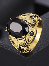 cheap Men's Jewelry-Men's Vintage Royal Court Style Ring, Alloy Material with Black Gemstone, Perfect for Weddings and Parties