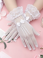 baratos Casamento ACC-Luvas femininas de poliéster com renda e efeito rede, pretas e brancas, respiráveis e elásticas, perfeitas para noivas, elegantes luvas vintage transparentes para casamentos, bailes de formatura, eventos noturnos e ocasiões formais.