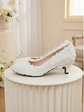 abordables novia-Zapatos de tacón bajo con cuentas de marfil para mujer, elegantes zapatos de novia para bodas en la ciudad.