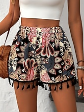 ieftine Bermude-Pentru femei chinez Pantaloni Scurți Pantaloni scurți de vară Vacanță Modă Șic Stradă Scurt Talie Înaltă Floral Franjuri Talie elastică Respirabilitate Comfortabil Respirabil Inelastic Strech Zilnic