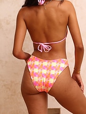 abordables Traje de baño floral-Mujer Bañadores Bikini 2 piezas Alta cintura Traje de baño Espalda al Aire Vacaciones Ropa de playa Floral Cuello halter Sin Mangas Trajes de baño