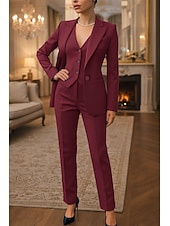 cheap Women's Suits-Women's 3 Pieces Suits Formal Wedding Guest Stretch Crepe Elegant Simple Minimalist Long Sleeve Ankle Length Peak Lapel Single Breasted