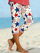 Χαμηλού Κόστους Παντελόνια Ημέρας Ανεξαρτησίας-Ημέρα Ανεξαρτησίας Πατριωτικές Γυναικείες Κολάν Διακοπές Vintage Μόδα Καπρί Ψηλή Μέση Παντελόνια Γραφικά Εκτύπωση Σημαία Άνεση Μαλακό Αναπνεύσιμο Ελαστικό Καθημερινό Γραφείο Λευκό  Κόκκινο Λευκό-Μπλε