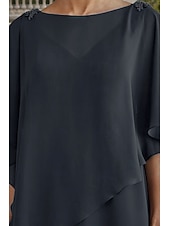 economico Lunghezza del pavimento-Linea ad A Lunghezza al pavimento Abito da invitata a nozze Abito Formale Abito a Strati Abito da cerimonia per signora Mezza Manica Scollo a Barca Elegante Formale Ospite di nozze Chiffon con Volant