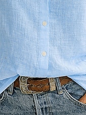 baratos Blusas Simples-Mulheres camisa de verão Camisa casual camisa de botão Blusa Botões Côr Sólida Férias Diário à moda Manga Longa Aberto para a Lateral Tops regulares Diário Praia Feriado Azul Preto Branco Amarelo