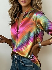  Femmes Chemise Chemise en satin Imprimé Graphique Teinture par nouage Bohème ancien Mode manche longue Col de chemise Hauts Réguliers Quotidien Fête Sortir Fuchsia Orange Été Printemps Automne