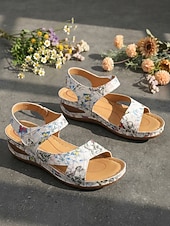 economico Sandali Piani-sandali con zeppa floreali marroni da donna - soletta morbida e ammortizzata, scarpe comode traspiranti con punta aperta, stile boho casual per passeggiate, viaggi, vacanze estive, attività