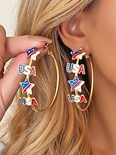  Az Egyesült Államok 250. évfordulós Női Ötvözetű USA Tematikus Karika Fülbevalók Piros Fehér és Kék Csillagok Tökéletes az USA-hoz a Függetlenségi Naphoz és Mindennapi Hétköznapi Viseléshez