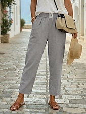  Per donna Pantaloni in cotone e lino Pantaloni Eleganti Pantaloni Estivi 100% cotone Tinta unita Classico Lunghezza alla caviglia Misura del girovita medio Tasca Baggy Design con Coulisse Elastica
