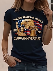  Giorno dell'Indipendenza Anniversary Americano Maglietta Patriottica da Donna Stampa Grafica Bandiera Americana Vintage Elegante Classica Manica Corta Collo Tondo Regolare Top Giornalieri Weekend