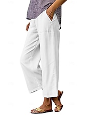 economico gamba larga e vita alta-Per donna Gamba larga Pantaloni Pantaloni casual Vacanza Moda Streetwear Lunghezza intera Vita Alta Semplice Tasca Elastico in vita Confortevole Traspirante Inelastico Quotidiano Vacanza Streetwear