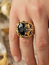 cheap Men's Jewelry-Men's Vintage Royal Court Style Ring, Alloy Material with Black Gemstone, Perfect for Weddings and Parties
