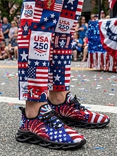 billiga Skor för män-USA:s 250-årsjubileum Herr America atletiska sneakers - USA-flagga tryck lätta löparskor Dämpad sula patriotiska träningsskor för 4 juli firande parader
