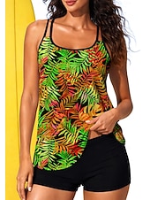 abordables Surf Tankinis &amp; Bikinis-Femmes Standard Maillot Anti UV Maillot de bain à imprimé floral Maillots de bain tankini Floral Tropical Blocage de couleurs 2 pièces Coussin amovible Boyleg Protection Solaire UV UPF50+ Élastique