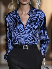 preiswerte Kunst &amp; Design Blusen-Damen Hemd Grafik Geometrisch Vintage Stilvoll Modern Langarm Hemdkragen Normale Oberteile Täglich Ferien Blau Erröten Sie Rosa Rosa Hellgrau Sommer Frühling