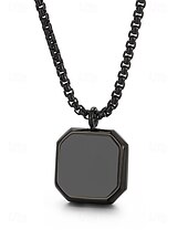 preiswerte Herrenschmuck-Schwarze Herren-Halskette mit quadratischem Anhänger aus Edelstahl – minimalistisches, geometrisches Ketten-Schmuckstück in Gold, Silber und Schwarz, modisches Accessoire für Alltag, Business Casual und Urlaub