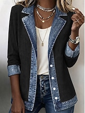 baratos jaquetas casuais-Mulheres Jaqueta de Veludo Jaqueta casual Blusão de ganga Confortável Respirável Patchwork Bloco de cor Botões Moda Casual Bloco de cor Casual Rua Roupa Diária Padrão Aberto para a Lateral Normal