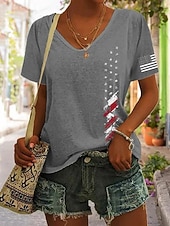 Χαμηλού Κόστους Ημέρα Ανεξαρτησίας Κορυφή-Ημέρα Αμερικανικής Ανεξαρτησίας Γυναικεία Μπλουζάκι Στάμπα Γραφική Σημαία Βίντατζ Στυλάτο Κλασσικό Κοντομάνικο Λαιμόκοψη V Κανονικά μπλουζάκια Καθημερινά Σαντρέ Μαύρο Λευκό Καλοκαίρι Άνοιξη