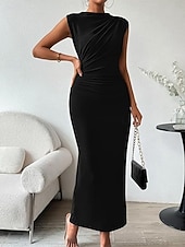 preiswerte Einfaches Kleid-Damen Maxikleid Abschlussballkleid Partykleid Freizeitkleid Cocktailkleid Elegant Mode Modern Outdoor Abendgesellschaft Party Normale Passform Einfach Ärmellos Hoher Ausschnitt Schwarz Burgunderrot