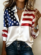  Giorno dell'Indipendenza Americana Per donna Camicia Camicia in raso Camicia button-down Camicia casual Stampato Grafico Bandiera Americana Elegante Classico Casual Manica Lunga Colletto a Camicia