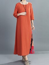 abordables Robes-Robe maxi en lin pour femme faux coton robe décontractée coupe ample graphique floral manches 3/4 col rond noir jaune rouge violet été printemps
