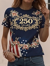  Independence Day American Anniversary Patriotic Women's T Shirt Graphic National Flag Vintage Stylish Classic Short Sleeve Crew Neck Round Neck Daily Weekend Print Blue Red Red / Blue