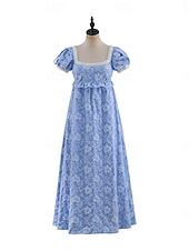 preiswerte Kleid-Retro Vintage Mittelalterlich Renaissance Bodenlang Kleid Ballkleid Kleid im Regency-Stil Puffärmel / Ballon Jacquard Blumen Kostüm Damen Halloween Karneval Abschlussball Hochzeit Maskerade Erwachsene