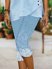 ieftine -Pentru femei Pantaloni Capri chinez Jambiere Vacanță Epocă Șic Stradă Lungime gambă Talie Înaltă Floral Grafic Imprimare Confort Απαλό Comfortabil Strech Zilnic În aer liber Vacanță Albastru piscină