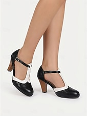billige Mor til bruden/groom-Damesko i burgunder og hvitt med t-stropper – elegante retro pumps med mellomhøy hæl og tofarget tilskuerdesign til brudens mor, innendørs kirkeseremonier og formelle mottakelser