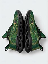 billiga Kvinno skor-Gröna keltiska sneakers med snörning för damer, St. Patrick's Day - Lätta, vadderade promenadskor för irländska festivaler, parader, fester och resor &amp;vardagskläder