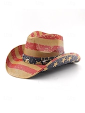 levne Příslušenství-250. výročí Spojených států pánský slaměný westernový klobouk s potiskem vlastenecké vlajky prodyšný tkaný fedora styl v několika designech festivalové prázdninové a volnočasové nošení