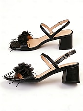 baratos Convidado do casamento-Sandálias mule femininas com salto bloco, modelo aberto na frente, perfeitas para convidadas de casamento, coquetéis e eventos noturnos.