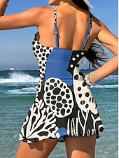 abordables Tankinis-Mujer Bañadores Una pieza Falda Traje de baño Elegante Vacaciones Floral Graphic Escote en Pico Sin Mangas Trajes de baño
