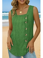 billige Enkel tank-Kvinners Camisole Tank Top Uten ermer Rund hals Asymmetrisk Knappe Side Enfarget Uformell Sommer Top Regular Fit Kullgrønn