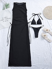 رخيصةأون طقم بيكيني مكون من 3 قطع-نسائي ملابس السباحة ثلاث قطع ملابس السباحة مكشكش بدون ظهر العطلة ملابس الشاطئ سهل الرقبة الرسن بدون كم بدلة سباحة