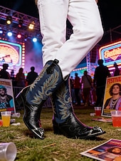 voordelige Heren-Echte leren cowboylaarzen voor heren met een opvallend bloemenpatroon, stijlvolle westernlaarzen voor een muziekfestival.