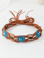 halpa Naisten vyö-Naisten boheemi vahanurmivyö turkooseilla kivikoristeilla, säädettävä punottu vyö, monivärinen vintage-tyylinen asuste naisille, täydellinen jokapäiväiseen käyttöön, lomalle, rannalle ja lomakohteeseen