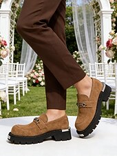 economico Mocassini-mocassini da uomo in pelle scamosciata marrone, elegante design slip-on con suola spessa, perfetti per matrimoni in giardino, eventi formali all'aperto e celebrazioni eleganti