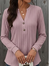 economico Bluse Semplici-Per donna Maglietta Bottoni Tinta unica Elegante Moda Manica Lunga Scollo a V Top Regolari Quotidiano Weekend Blu Nero Bianco Giallo Rosa Primavera Autunno