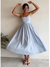 economico Abiti di Laurea-Per donna Abito Midi Vestito Casual Abito a trapezio Abito Estivo Elegante Moda Moderno All'aperto Vacanza Uscire Vestibilità regolare Semplice Senza Maniche Spalline Blu Bianco Rosa Viola Estate