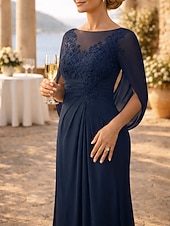 Недорогие Длина пола-Футляр В пол Свадебное платье для гостей Вечернее платье Платье для матери невесты Без рукавов Вырез под горло Элегантный стиль Свадебный гость Помолвка Шифон с Аппликации Рюши / сборки