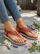 baratos Sandálias Confortáveis-Sandálias femininas de dedo com tiras e palmilha acolchoada, sandálias rasteiras com tira elástica no calcanhar, estilo casual e confortável para o verão, ideais para caminhadas, férias, praia e