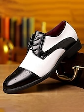 preiswerte Derby Schuhe-Schwarze und weiße Oxford-Schuhe für Herren aus Kunstleder, elegante Hochzeitsschuhe für Bräutigam und Hochzeitsgesellschaft